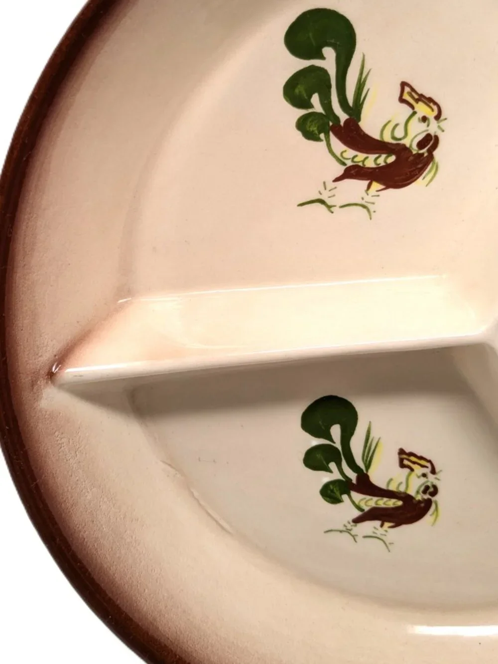 Brock of California Chanticleer Rooster Skillet 3-Part Divided Open 9
